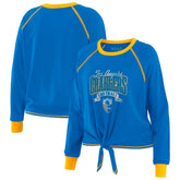 Los Angeles Chargers WEAR by Erin Andrews Women's Plus Size Tie-Front Long Sleeve Top Powder Blue/Gold - NFL