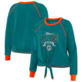 Miami Dolphins WEAR by Erin Andrews Women's Plus Size Tie-Front Long Sleeve Top Aqua/Orange - NFL