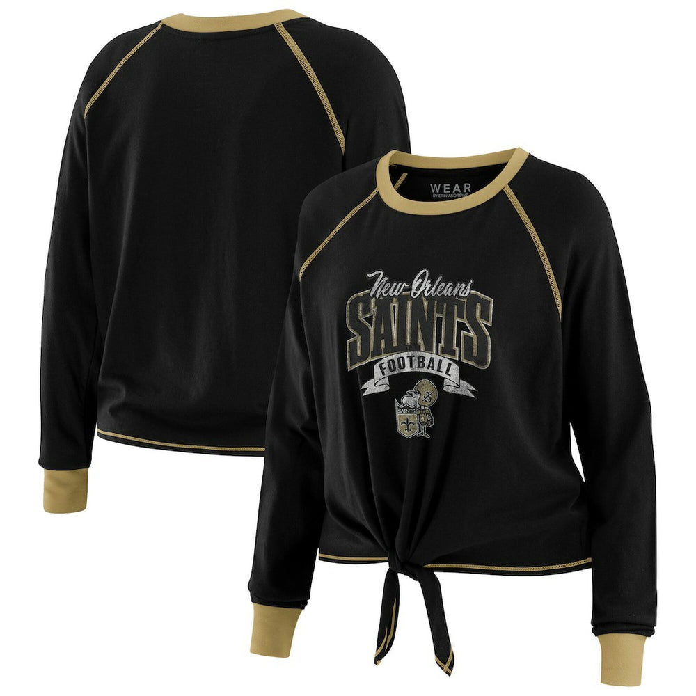 New Orleans Saints WEAR by Erin Andrews Women's Plus Size Tie-Front Long Sleeve Top Black/Gold - NFL