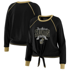 New Orleans Saints WEAR by Erin Andrews Women's Plus Size Tie-Front Long Sleeve Top Black/Gold - NFL