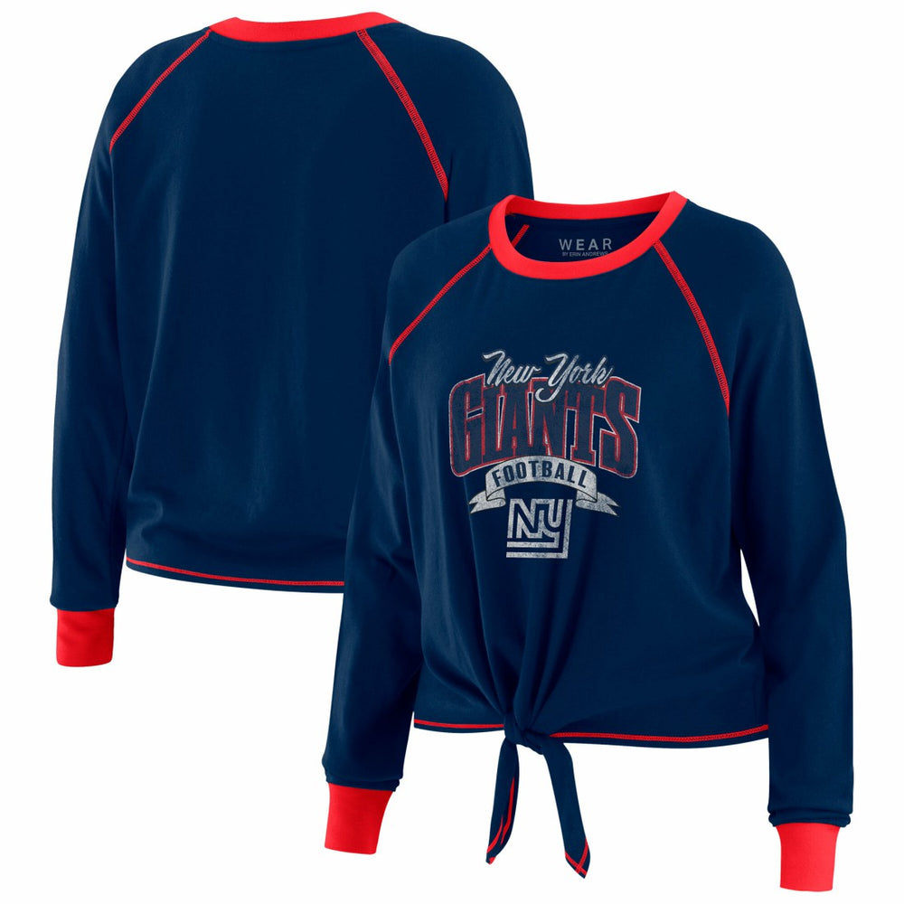 New York Giants WEAR by Erin Andrews Women's Plus Size Tie-Front Long Sleeve Top Royal/Red - NFL