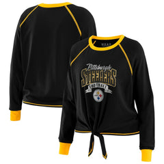 Pittsburgh Steelers WEAR by Erin Andrews Women's Plus Size Tie-Front Long Sleeve Top Black/Gold - NFL
