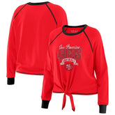 San Francisco 49ers WEAR by Erin Andrews Women's Plus Size Tie-Front Long Sleeve Top Scarlet/Black - NFL