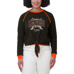 Cincinnati Bengals WEAR by Erin Andrews Women's Plus Size Tie-Front Long Sleeve Top Black/Orange - NFL