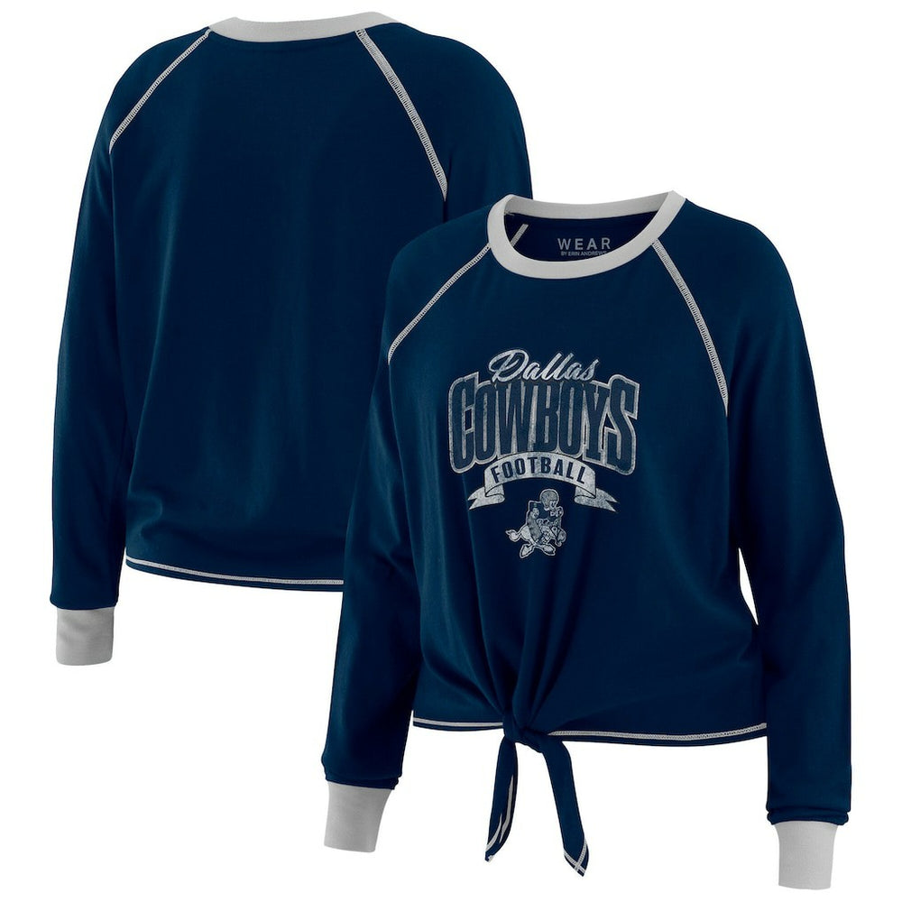 Dallas Cowboys WEAR by Erin Andrews Women's Plus Size Tie-Front Long Sleeve Top Navy/Silver - NFL