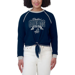 Dallas Cowboys WEAR by Erin Andrews Women's Plus Size Tie-Front Long Sleeve Top Navy/Silver - NFL