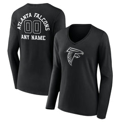 Atlanta Falcons Women's Personalized Name & Number Monochrome Long Sleeve V-Neck T-Shirt Black - NFL