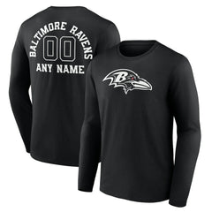 Baltimore Ravens Personalized Name & Number Monochrome Long Sleeve T-Shirt Black - NFL