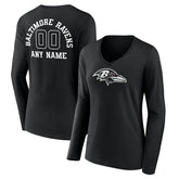 Baltimore Ravens Women's Personalized Name & Number Monochrome Long Sleeve V-Neck T-Shirt Black - NFL