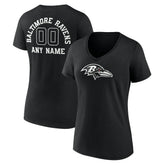 Baltimore Ravens Women's Personalized Name & Number Monochrome V-Neck T-Shirt Black - NFL