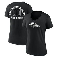 Baltimore Ravens Women's Personalized Name & Number Monochrome V-Neck T-Shirt Black - NFL