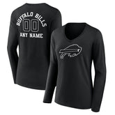 Buffalo Bills Women's Personalized Name & Number Monochrome Long Sleeve V-Neck T-Shirt Black - NFL