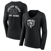 Chicago Bears Women's Personalized Name & Number Monochrome Long Sleeve V-Neck T-Shirt Black - NFL