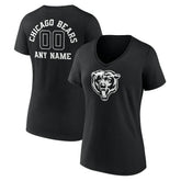 Chicago Bears Women's Personalized Name & Number Monochrome V-Neck T-Shirt Black - NFL