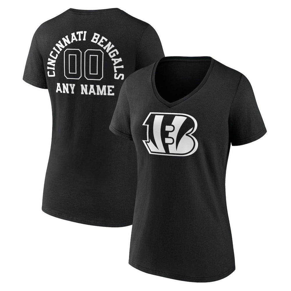Cincinnati Bengals Women's Personalized Name & Number Monochrome V-Neck T-Shirt Black - NFL