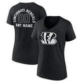 Cincinnati Bengals Women's Personalized Name & Number Monochrome V-Neck T-Shirt Black - NFL