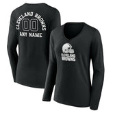 Cleveland Browns Women's Personalized Name & Number Monochrome Long Sleeve V-Neck T-Shirt Black - NFL