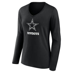 Dallas Cowboys Women's Personalized Name & Number Monochrome Long Sleeve V-Neck T-Shirt Black - NFL