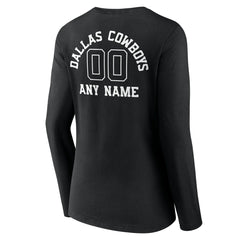 Dallas Cowboys Women's Personalized Name & Number Monochrome Long Sleeve V-Neck T-Shirt Black - NFL