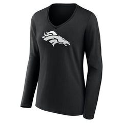 Denver Broncos Women's Personalized Name & Number Monochrome Long Sleeve V-Neck T-Shirt Black - NFL