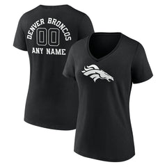 Denver Broncos Women's Personalized Name & Number Monochrome V-Neck T-Shirt Black - NFL
