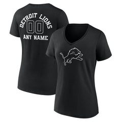 Detroit Lions Women's Personalized Name & Number Monochrome V-Neck T-Shirt Black - NFL