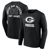 Green Bay Packers Personalized Name & Number Monochrome Long Sleeve T-Shirt Black - NFL