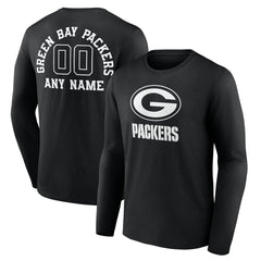 Green Bay Packers Personalized Name & Number Monochrome Long Sleeve T-Shirt Black - NFL