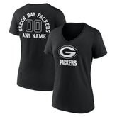 Green Bay Packers Women's Personalized Name & Number Monochrome V-Neck T-Shirt Black - NFL
