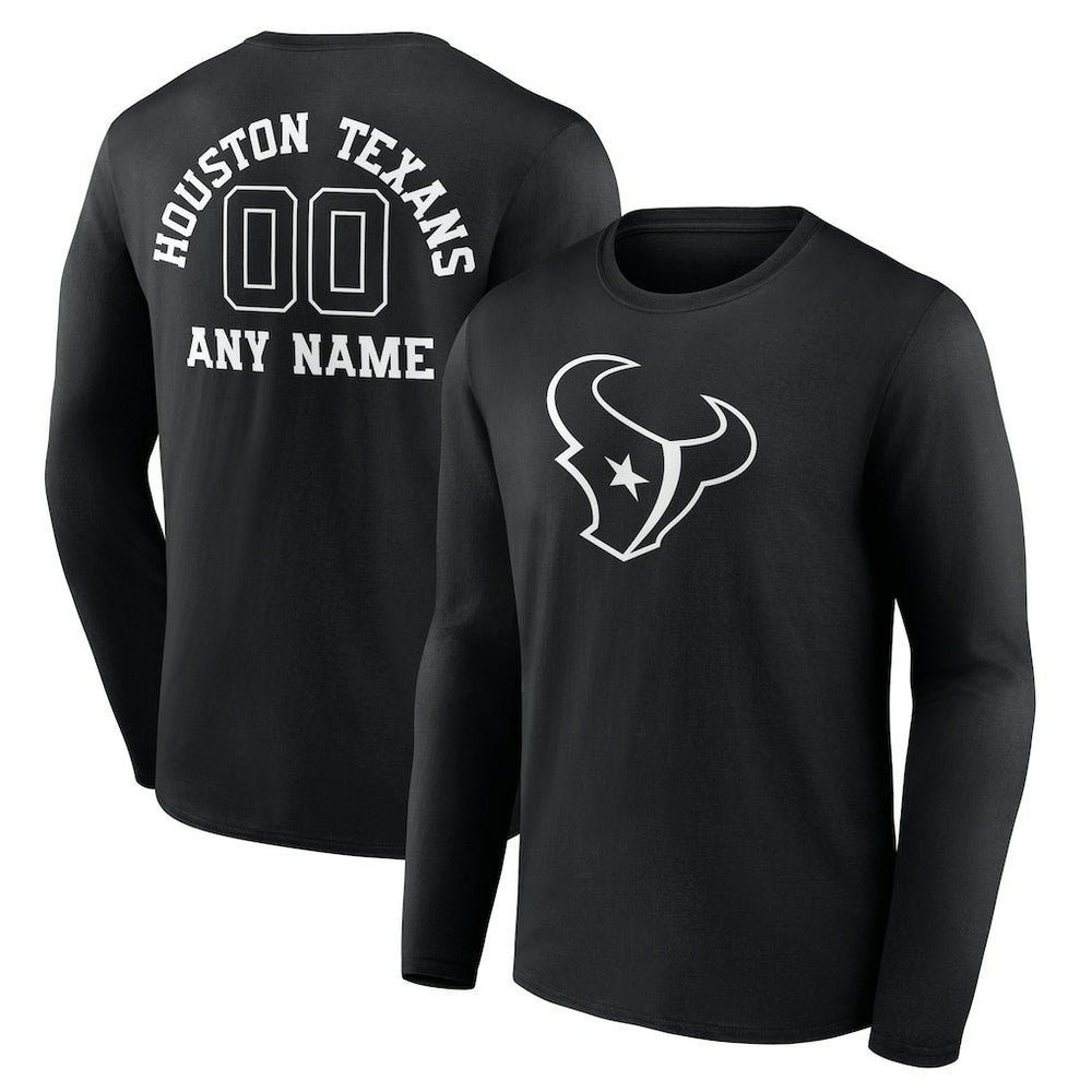 Houston Texans Personalized Name & Number Monochrome Long Sleeve T-Shirt Black - NFL