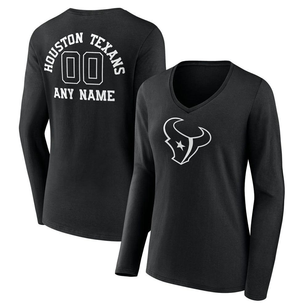 Houston Texans Women's Personalized Name & Number Monochrome Long Sleeve V-Neck T-Shirt Black - NFL