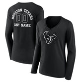 Houston Texans Women's Personalized Name & Number Monochrome Long Sleeve V-Neck T-Shirt Black - NFL