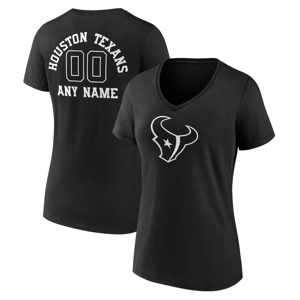 Houston Texans Women's Personalized Name & Number Monochrome V-Neck T-Shirt Black - NFL