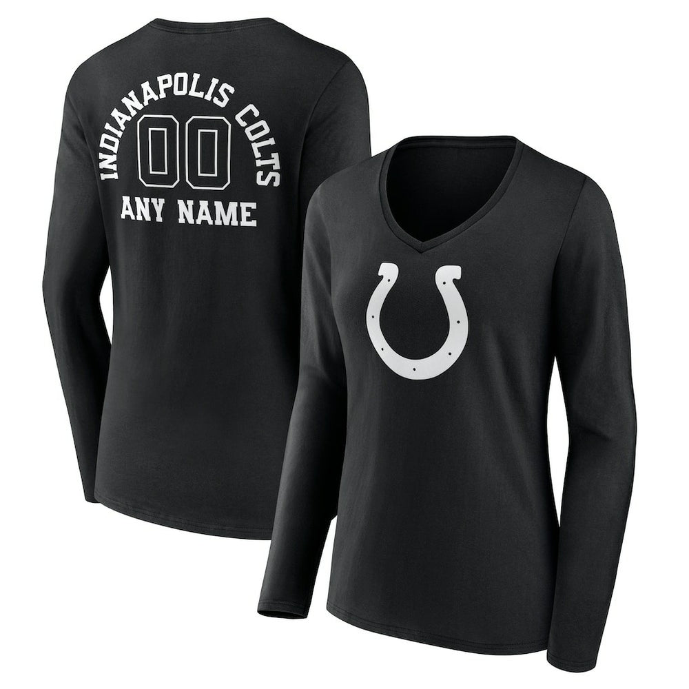Indianapolis Colts Women's Personalized Name & Number Monochrome Long Sleeve V-Neck T-Shirt Black - NFL