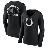 Indianapolis Colts Women's Personalized Name & Number Monochrome Long Sleeve V-Neck T-Shirt Black - NFL