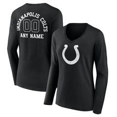 Indianapolis Colts Women's Personalized Name & Number Monochrome Long Sleeve V-Neck T-Shirt Black - NFL