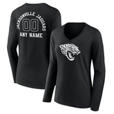 Jacksonville Jaguars Women's Personalized Name & Number Monochrome Long Sleeve V-Neck T-Shirt Black - NFL