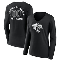 Jacksonville Jaguars Women's Personalized Name & Number Monochrome Long Sleeve V-Neck T-Shirt Black - NFL