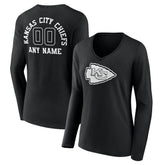 Kansas City Chiefs Women's Personalized Name & Number Monochrome Long Sleeve V-Neck T-Shirt Black - NFL