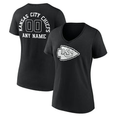 Kansas City Chiefs Women's Personalized Name & Number Monochrome V-Neck T-Shirt Black - NFL