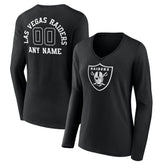 Las Vegas Raiders Women's Personalized Name & Number Monochrome Long Sleeve V-Neck T-Shirt Black - NFL