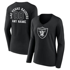 Las Vegas Raiders Women's Personalized Name & Number Monochrome Long Sleeve V-Neck T-Shirt Black - NFL