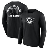 Miami Dolphins Personalized Name & Number Monochrome Long Sleeve T-Shirt Black - NFL