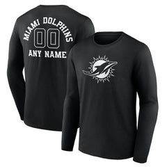 Miami Dolphins Personalized Name & Number Monochrome Long Sleeve T-Shirt Black - NFL