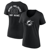 Miami Dolphins Women's Personalized Name & Number Monochrome V-Neck T-Shirt Black - NFL