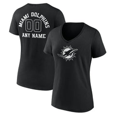 Miami Dolphins Women's Personalized Name & Number Monochrome V-Neck T-Shirt Black - NFL