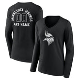 Minnesota Vikings Women's Personalized Name & Number Monochrome Long Sleeve V-Neck T-Shirt Black - NFL