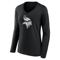 Minnesota Vikings Women's Personalized Name & Number Monochrome Long Sleeve V-Neck T-Shirt Black - NFL