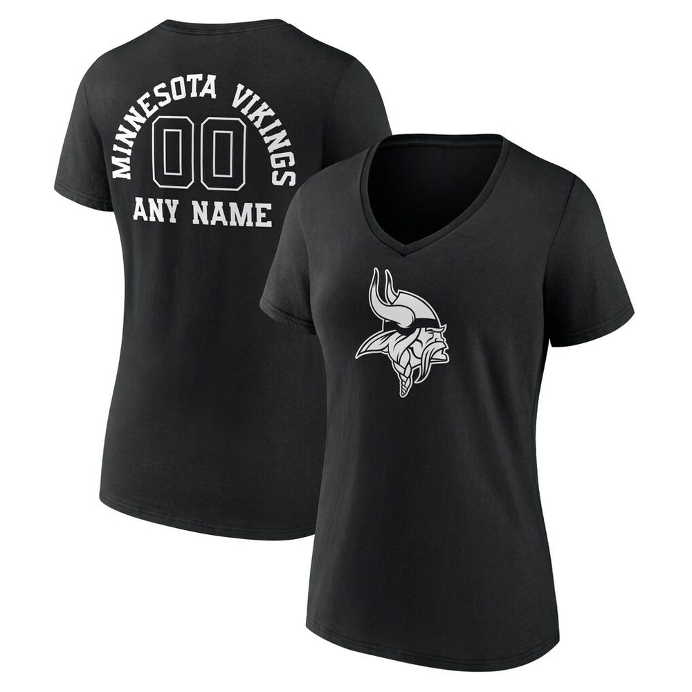 Minnesota Vikings Women's Personalized Name & Number Monochrome V-Neck T-Shirt Black - NFL