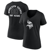 Minnesota Vikings Women's Personalized Name & Number Monochrome V-Neck T-Shirt Black - NFL